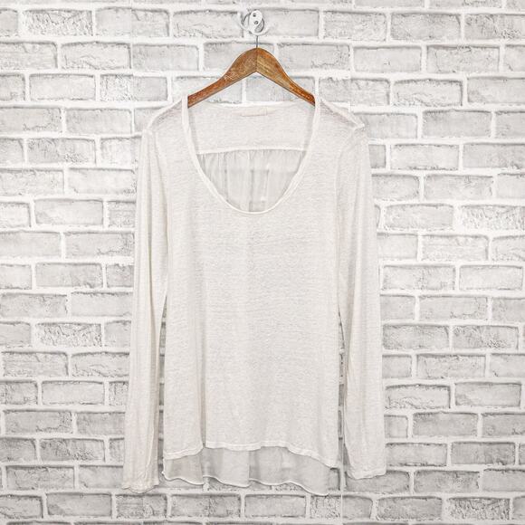 CP SHADES Mixed 100% Linen x Cotton Silk Scoop Neck Pullover in White Medium - Picture 7 of 9